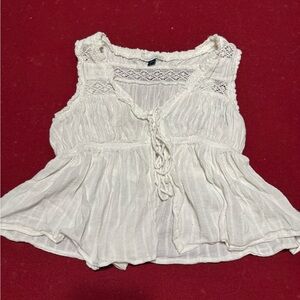 American Eagle Outfitters White Ruffled Tie Front Peplum Blouse